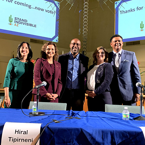 Brent Whiting hosting a Democratic Party debate for Stand Indivisible