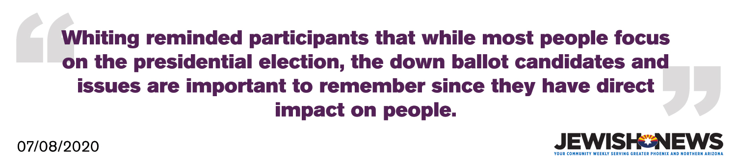 Whiting reminded participants that while most people focus on the presidential election, the down ballot candidates and issues are important to remember since they have direct impact on people - Jewish News